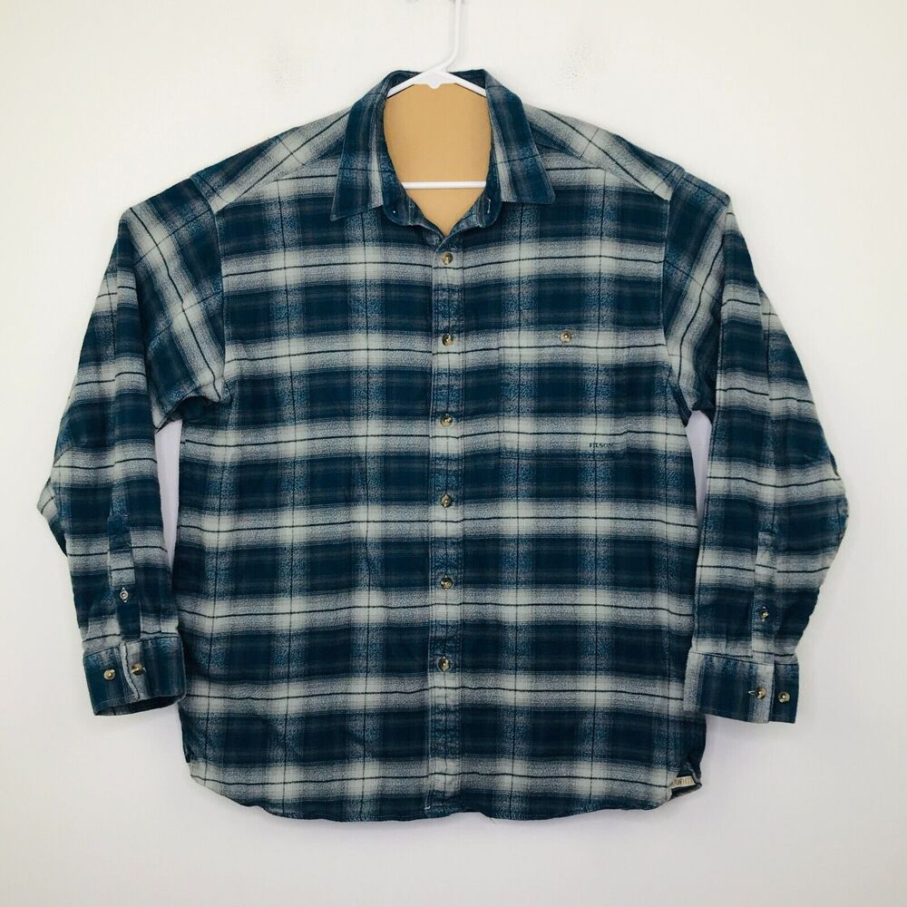 CC Filson Co Men's XL Shirt Blue Gray Plaid Cotton Flannel Button Up CK29